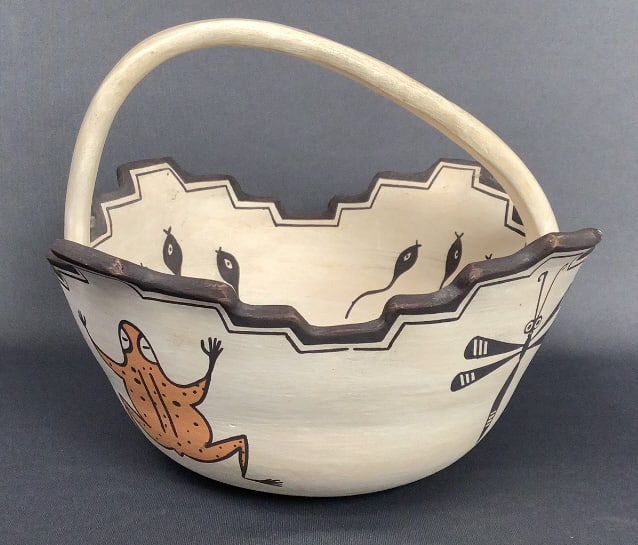 Zuni Heartline Deer Prayer Bowl with Handle by Carlos Laate (1 of 10)