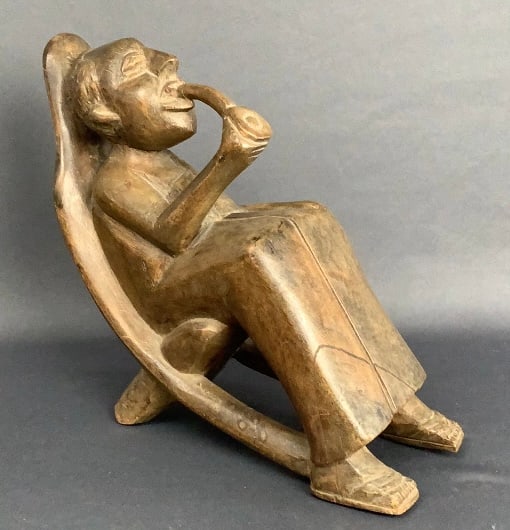 African Hand Carved Wooden Man with Pipe Sculpture Origin: Private (1 of 7)