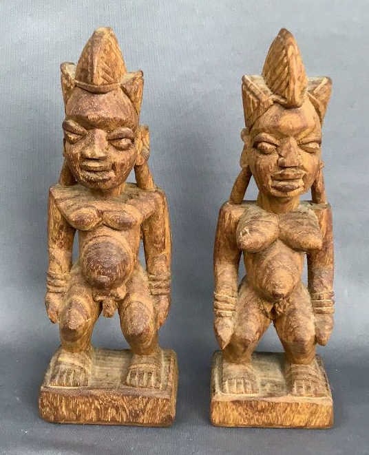 African Hand Carved Man and Women Measures: 8"T (1 of 7)