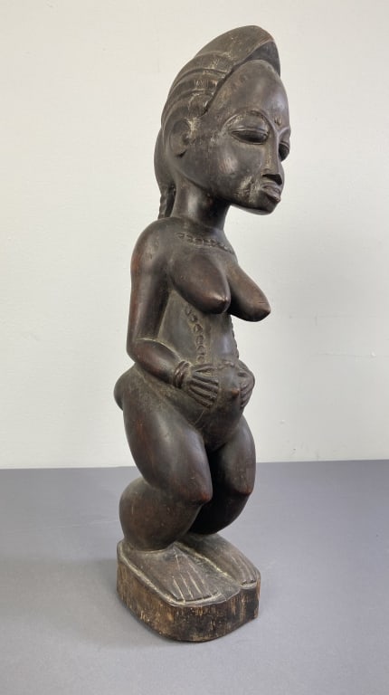 Congo African Luba Statue Carved wooden statue of a pregnant woman. Small crack on the side of her (1 of 7)