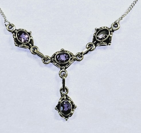 Sterling Silver Amethyst Drop Necklace Necklace measures 12.5 (1 of 8)