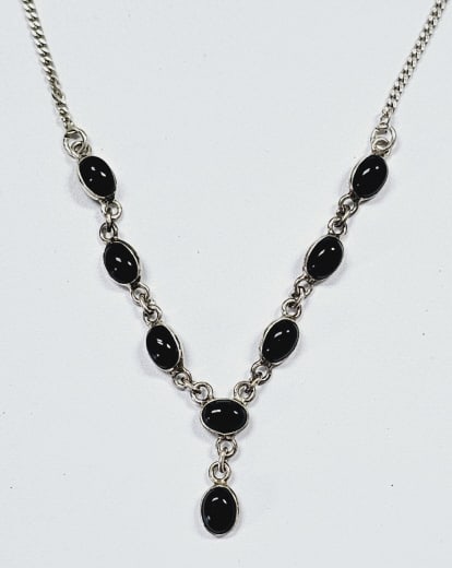 Sterling Silver Black Onyx Drop Necklace Necklace weighs 6.5 (1 of 6)