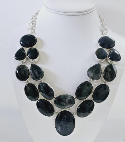 Sterling Silver Moss Agate Bib Necklace Necklace weighs 155.0 (1 of 10)