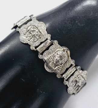 Vintage Silver Plate Egyptian Souvenir Bracelet This is a vintage silver plate bracelet with an (1 of 9)