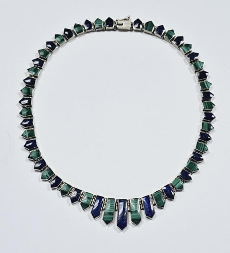 Sterling Silver Malachite & Lapis Fringe Necklace Necklace weighs 52.2 (1 of 5)
