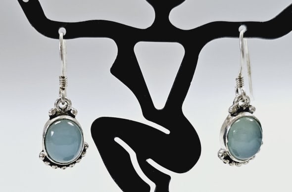 Sterling Silver Oval Chalcedony Dangle Earrings Earrings weigh 3.6 (1 of 5)