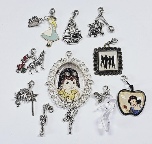Lot of 10 Whimsical Fairy Tale Charms Lot of 10 costume jewelry Fairy Tale charms.: Lot of 10 costume jewelry Fairy Tale charms.