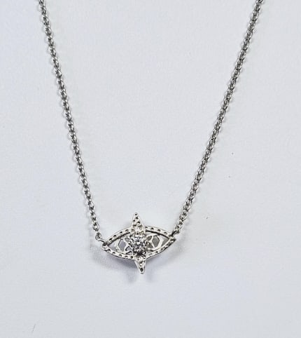 Kendra Scott Silver Tone Crystal Evil Eye Necklace Necklace measures 18 (1 of 7)