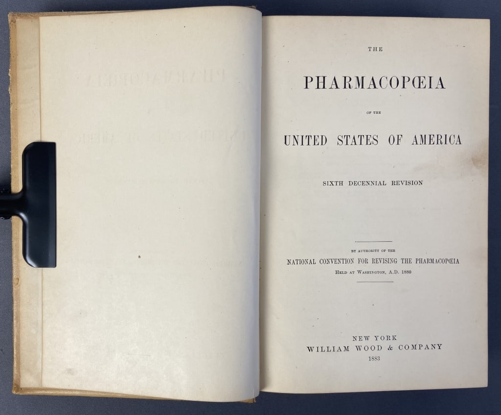 Pharmacopoeia of the United States Antique Book Pharmacopoeia of the United States Sixth Decennial: Pharmacopoeia of the United States Sixth Decennial Revision, 1883, published by William Wood and Company of New York. Includes entries for cannabis, morphine, codeine, absinthe, and others. Some wear 