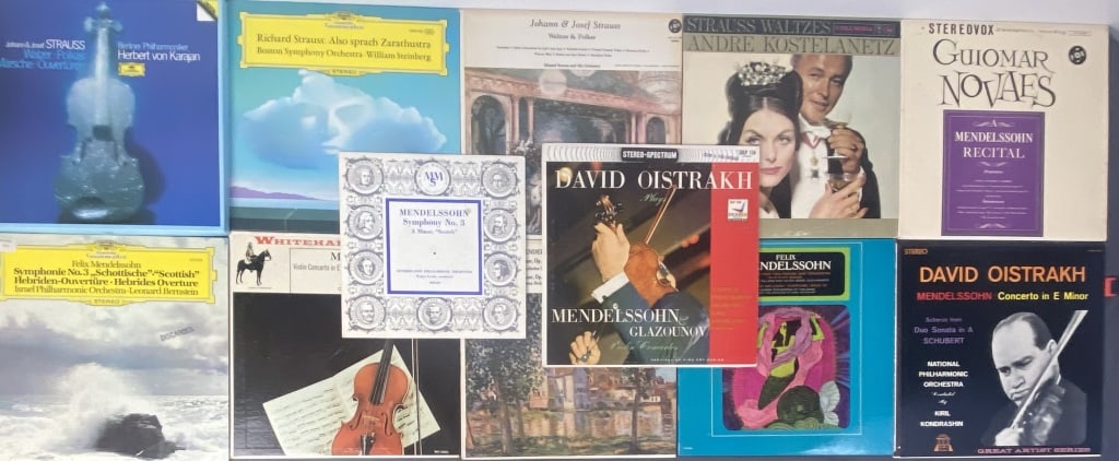 12 Mendelssohn & Strauss Vinyl LP Albums Strauss Waltezes by Andre Kostelanetz, Columbia Records, CL: Strauss Waltezes by Andre Kostelanetz, Columbia Records, CL 1354. Johann & Josef Strauss Waltzes & Polkas, Vox Records, STPL 512.470. Richard Strauss: Also Sprach Zarathustra, Deutsche Grammophon, 253