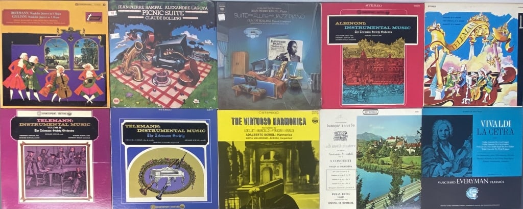 Vivaldi, Telemann, Bolling, Hoffman Vinyl Records Hoffman Mandolin Quartet in F Major, Turnabout: Hoffman Mandolin Quartet in F Major, Turnabout Records TV 34016S. Albinoni Instrumental Music Counterpoint Records 5621. Bolling Picnic Suite, CBS Masterworks M 35854. Bolling Suite for Flute and Jazz
