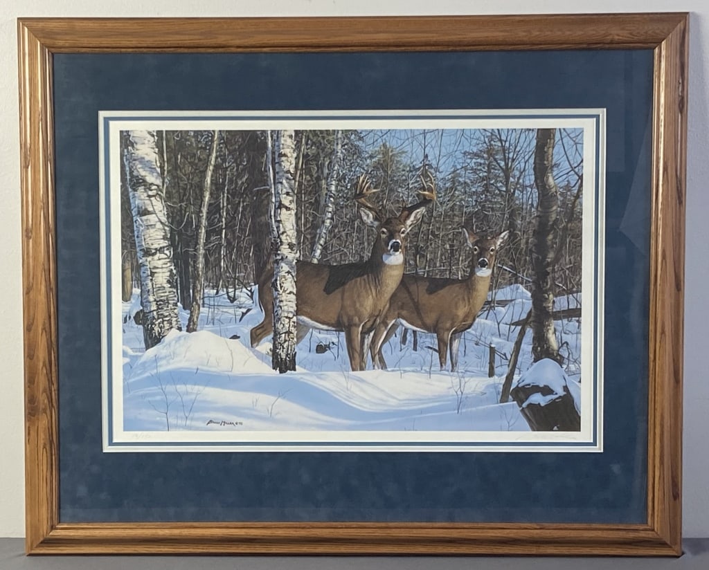 Bruce Miller Zone 1 Whitetail Deer Print Signed Framed signed print of a pair of whitetail deer, a (1 of 5)
