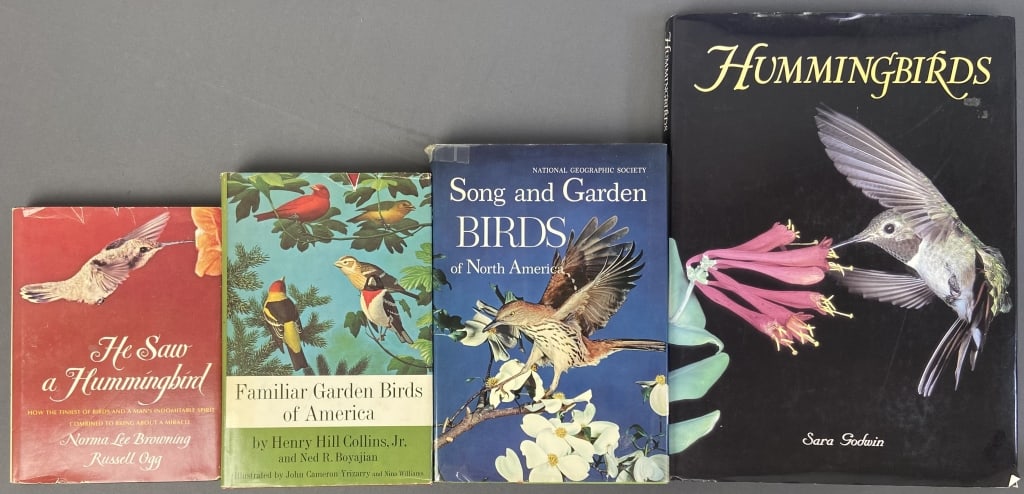 Four Vintage Bird & Hummingbird Books Hummingbirds by Sara Godwin, published by Mallard Press,: Hummingbirds by Sara Godwin, published by Mallard Press, 1991. Song and Garden Birds of North America by Alexander Wetmore, published by the National Geographic Society, 1964. Tape on dust jacket, mis