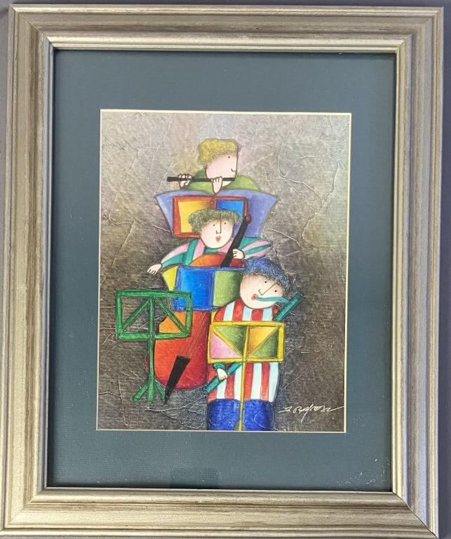 Three Musicians J Roybal Oil Painting Painting of musicians in colorful clothes playing bassoon, (1 of 4)