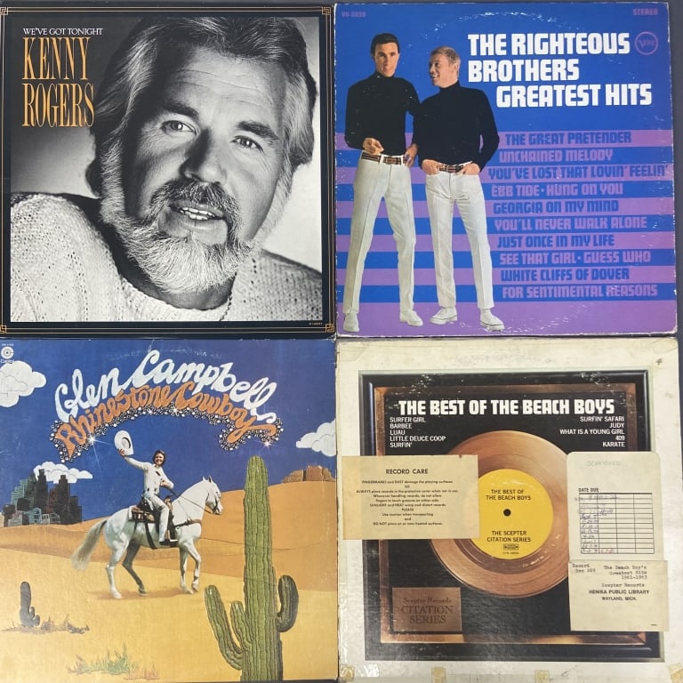 4 Vinyl Records, Rogers, Campbell, Beach Boys Rhinestone Cowboy by Glen Campbell, Capitol Records (1 of 5)