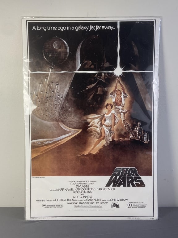Star Wars Movie Poster Movie poster for the 1977 movie Star Wars starring Mark Hamill, Carrie (1 of 7)