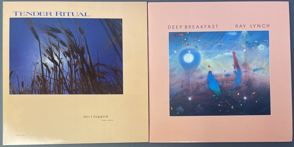 2 Music West Vinyl LPs Jim Chappell & Ray Lynch Tender Ritual Piano Solos by Jim Chappell. Music: Tender Ritual Piano Solos by Jim Chappell. Music West Records, MWLP 131, 1986. Includes paper sleeve. Deep Breakfast by Ray Lynch. Music West Records, MWLP-102, 1986. No paper sleeve. Vinyl sold untes