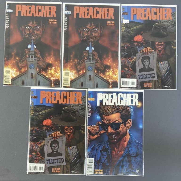 Preacher Comic Books No. 1, 2, 3 Set of Five Preacher No. 1, April 1995, 2 copies. No. 2, May 1995, (1 of 12)