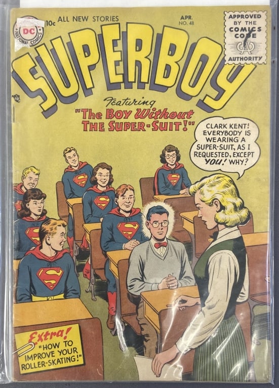 Superboy No. 48 April 1956 Comic Book Superboy number forty-eight, April 1956 issue. Some light (1 of 4)