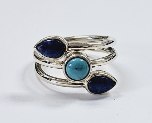 Sterling Silver Whitney Kelly Turquoise Lapis Ring Ring weighs 5.6 Grams Size 7 (1 of 7)