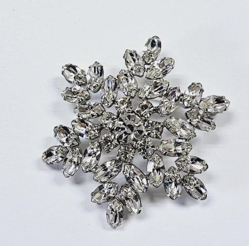 1950s Lilly Dache Starburst Rhinestone Brooch Large Crystal Snowflake Brooch Clear Rhinestone Brooch (1 of 6)