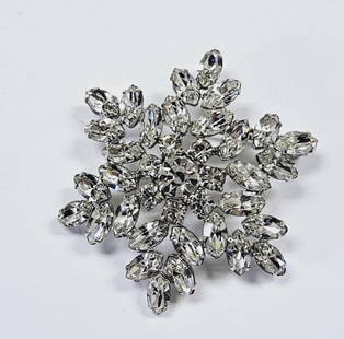 1950s Lilly Dache Starburst Rhinestone Brooch Large Crystal Snowflake Brooch Clear Rhinestone Brooch: Large Crystal Snowflake Brooch Clear Rhinestone Brooch Pin signed Lilly Dache.