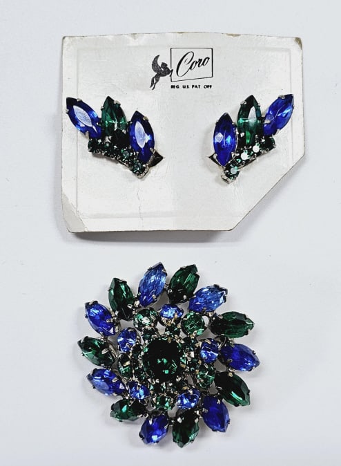Vintage Coro Rhinestone Brooch & Earring Set With earring card (1 of 7)