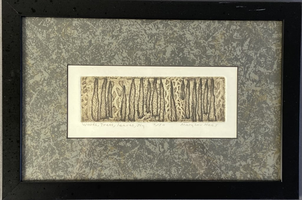 Signed Etching by Mary Lou Hess Woods, Trees, Leaves, Joy by Mary Lou Hess, pencil signed and dated (1 of 6)