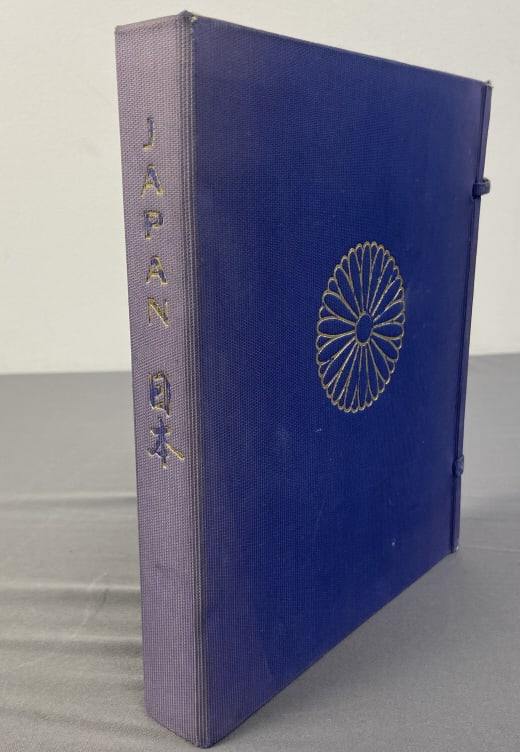 Japan by Horace Bristol Book 1953 Japan by Horace Bristol, published in Japan by Toppan Press, 1953.: Japan by Horace Bristol, published in Japan by Toppan Press, 1953. Blue cloth binder containing 14 booklets. Some fading of fabric.