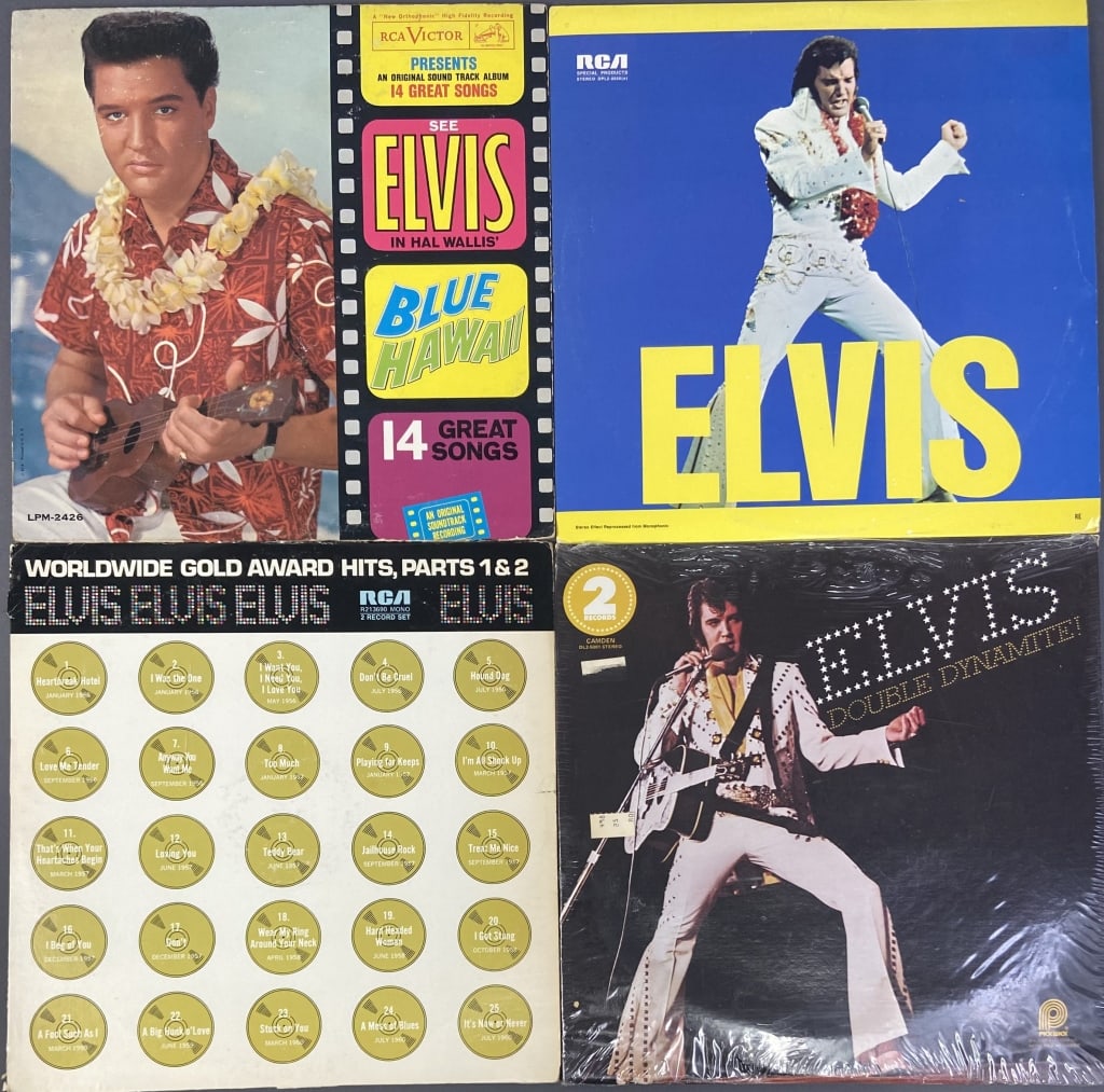 4 Elvis Vinyl LPs Blue Hawaii, Gold Award Four vinyl albums by Elvis Presley, one (1 of 5)