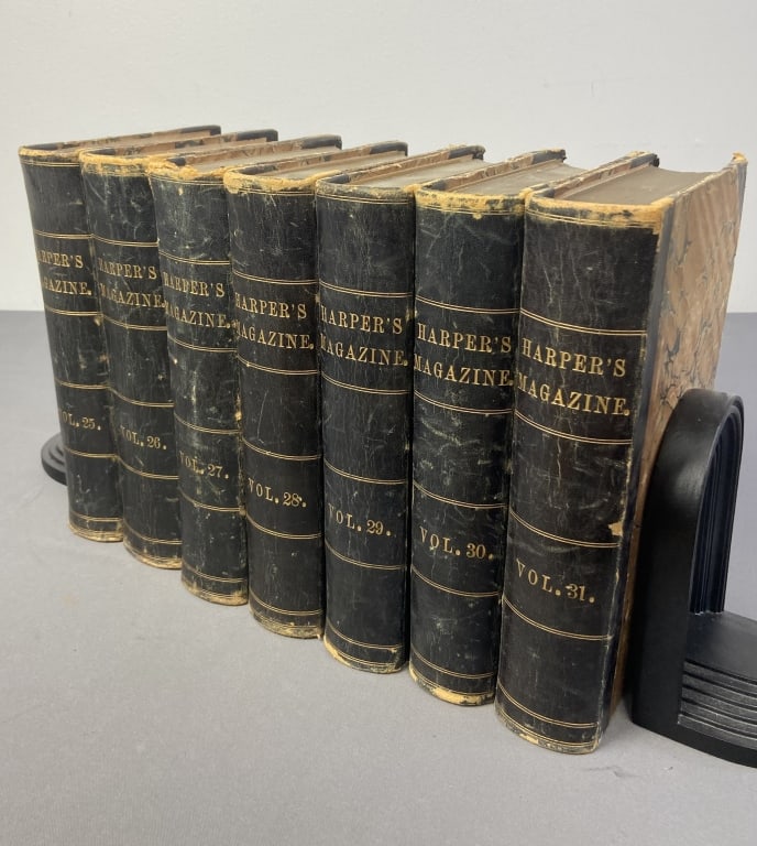Antique 19th C. Bound Harper's Magazine Seven volumes of bound Harper's Magazine, includes volumes (1 of 17)
