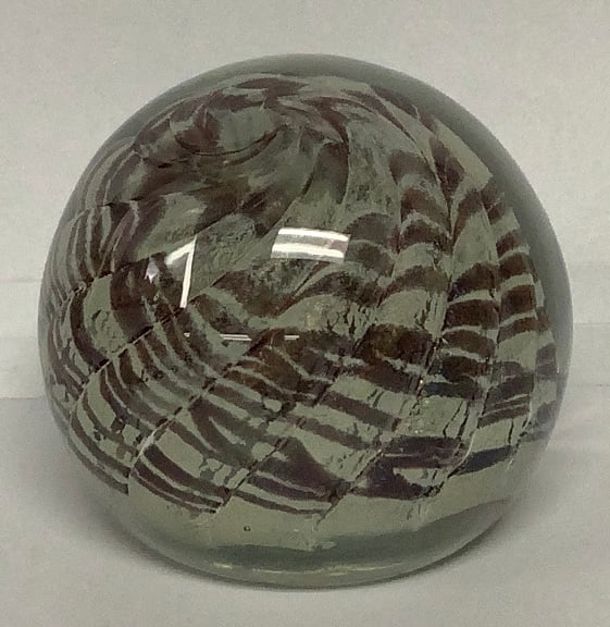 Signed Brown Swirl Glass Paperweight Signature illegible (1 of 6)