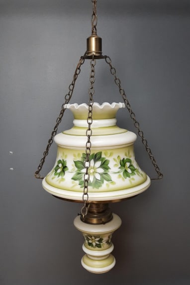 Vintage Floral Hanging Hurricane Style Lamp Chain approximately 16ft long. Works. The socket where (1 of 20)