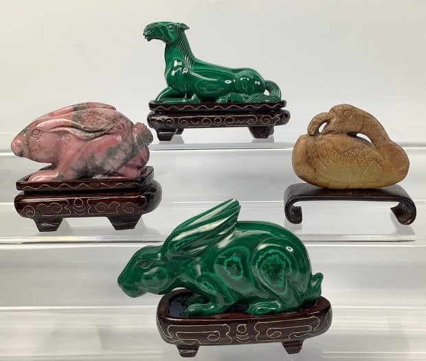 Malachite & Stone Carved Animals Horse Rabbits Bird (1 of 12)