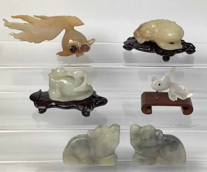Assorted Jade Figurines Including Koi Fish Frog Duck & Others (1 of 10)