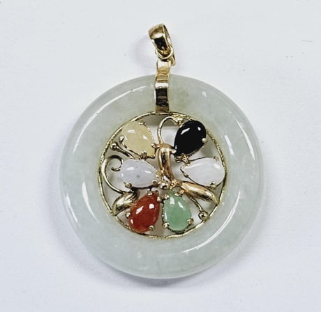 14K Gold Jade Multi Gem Flower Pendant Pendant weighs 8.7 Grams (1 of 5)