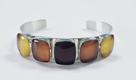 Jay King Sterling Silver Multi-Color Amber Bangle Bracelet weighs 30.4 Grams