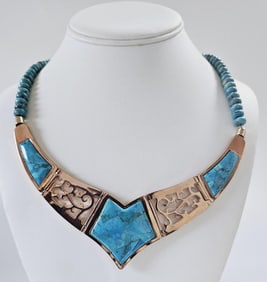 DTR Jay King Turquoise & Copper Bib Necklace The necklace weighs 107.6 Grams Measures 20"