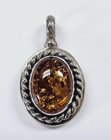Sterling Silver Amber Necklace Pendant Pendant weighs 20.1 Grams