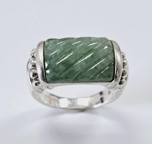 Judith Ripka Sterling Silver Carved Jade Ring Size 8.75 Ring Weighs 12.7 Grams