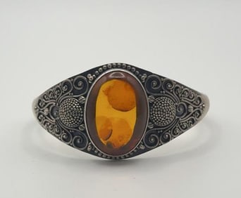 Suarti Bali BA Sterling Silver Amber Cuff Bracelet Bracelet Measures 5" Bracelet Weighs 40.6 Grams
