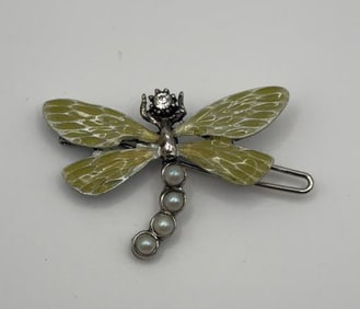 Gerard Yosca Metal Enamel Dragonfly Barrette Rare Vintage Gerard Yoscal Dragonfly hairpin in silver
