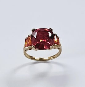 Gold Over Sterling Silver Orange CZ Ring Ring weighs 6.1 Grams Size 9