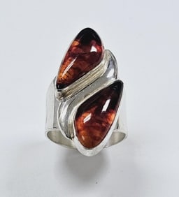 Jay king Mine Finds Sterling Silver Amber Ring Size 8.75 Ring Weighs 11.9 Grams
