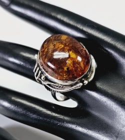 ZIV Signed Sterling Silver Natural Amber Ring Size 9 Ring Weighs 11.7 Grams
