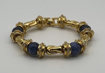 JBK Signed Lapis Lazuli  Gold Tone Bracelet Bracelet Measures 8" without Extender 9" with