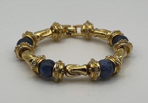 JBK Signed Lapis Lazuli  Gold Tone Bracelet Bracelet Measures 8" without Extender 9" with (1 of 5)