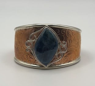 Jay King Sterling Silver and Copper Apatite Cuff Bracelet Measures 5.25" Bracelet Weighs 68.8 Grams