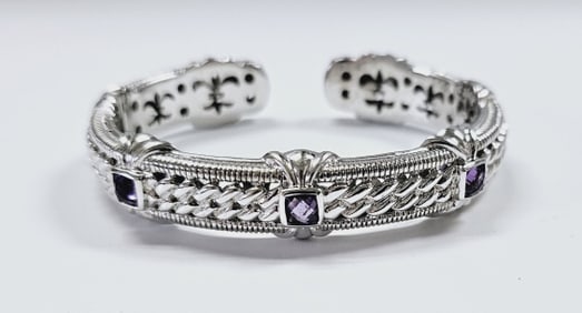 Judith Ripka Sterling Silver Amethyst Bracelet Bracelet weighs 45.7 Grams