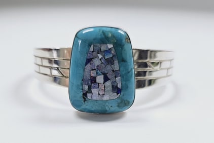 Jay King  Silver Fire Opal & Turquoise Bracelet Bracelet weighs 32.3 Grams